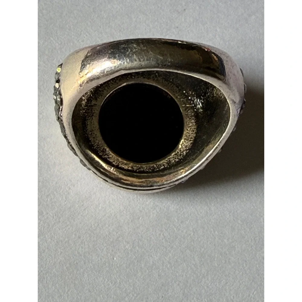 Cyber Goth Black Onyx Marcasite Signet Ring Size 8.25